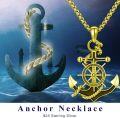 wholesale 925 Sterling Silver Blue Enamel Ship Wheel & Rope Anchor Pendant Necklace-0-5