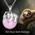 wholesale 925 Sterling Silver Pink Jade Bear Pendant Necklace for Women-0-2