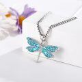 wholesale 925 Sterling Silver Dragonfly Turquoise Stone Pendant Necklace s for Women Girls 45cm Chain Length-0-1