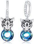 wholesale 925 Sterling Silver Blue Crystal Leopard Head Hoop Earrings for Women-0-0