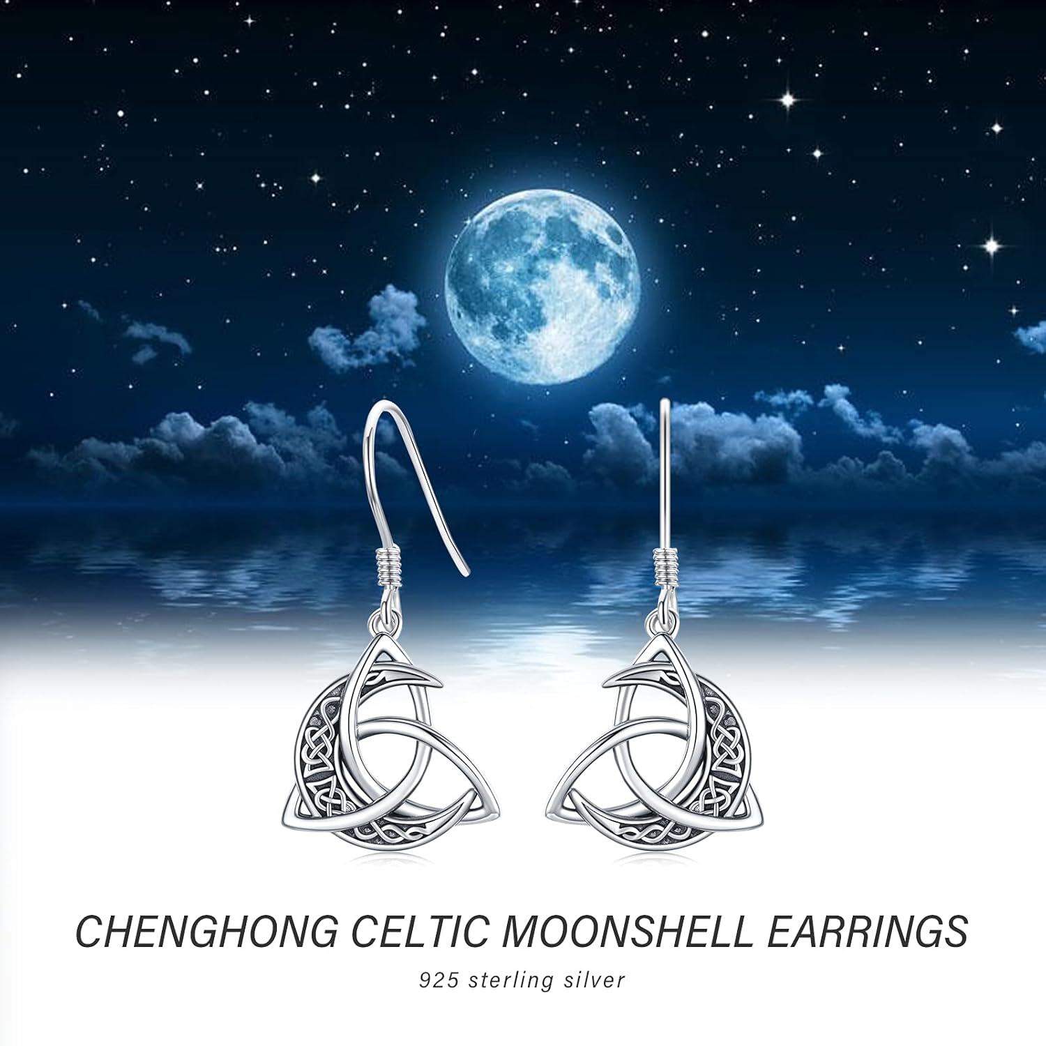 Sterling Silver Celtic Knot Crescent Moon Drop Dangle Earrings Irish Celtic Jewelry-0-5