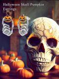 wholesale 925 Sterling Silver Pumpkin Jack-o'-Lantern Skeleton Hand Stud Earrings for Women-0-5