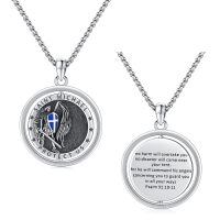 wholesale 925 Sterling Silver Oxidized Saint Michael Archangel Rotating Medal Pendant Necklace-G02-Saint Michael-Personalized-G01-Saint Michael-Rotatable