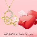 wholesale Cubic Zirconia Gold Plated Cupid Arrow Double Heart Pendant Necklace For Women-0-5
