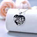 wholesale 925 Sterling Silver Spider Web Heart Shape Black Crystal Gothic Pendant Necklace-0-1