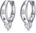 wholesale 925 Sterling Silver Moon & Star Hoop Earrings with Blue Cubic Zirconia Stones for Women-0-0