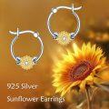wholesale 925 Sterling Silver Sunflower Hoop Earrings with Cubic Zirconia for Women Girls Gift-0-5