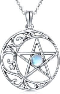 wholesale 925 Sterling Silver Moonstone Pentagram Triple Moon Hecate Sun Necklace - Wiccan Jewelry-Moonstone-B