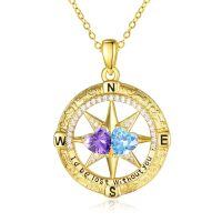 wholesale 925 Sterling Silver Compass Pendant with Birthstones for Women-02-03-Feb-Mar