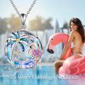 wholesale 925 Sterling Silver Pink Crystal Flamingo & Palm Tree Pendant Necklace-0-5