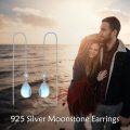 wholesale 925 Sterling Silver Moonstone Threaded Earrings, 14 8mm, White Gold Plated, Gift for Her, Women, Men-0-3