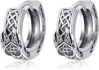 wholesale 925 Sterling Silver Metal Celtic Knot Huggie Hoop Earrings for Men-Viking Wolf Hoop Earrings-Silver