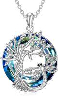 wholesale 925 Sterling Silver Dragonfly & Tree of Life Blue Crystal Pendant Necklace-0-0