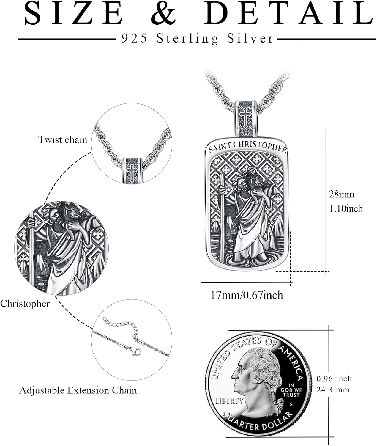 wholesale 925 Sterling Silver St Christopher Pendant Necklaces for Men Women Catholic Christian s 47cm Chain Length-0-2