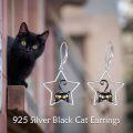 wholesale 925 Sterling Silver Star-Shaped Black Cat Drop Earrings with Leverback Closure - Cute Animal Jewelry for Women and Girls-0-4