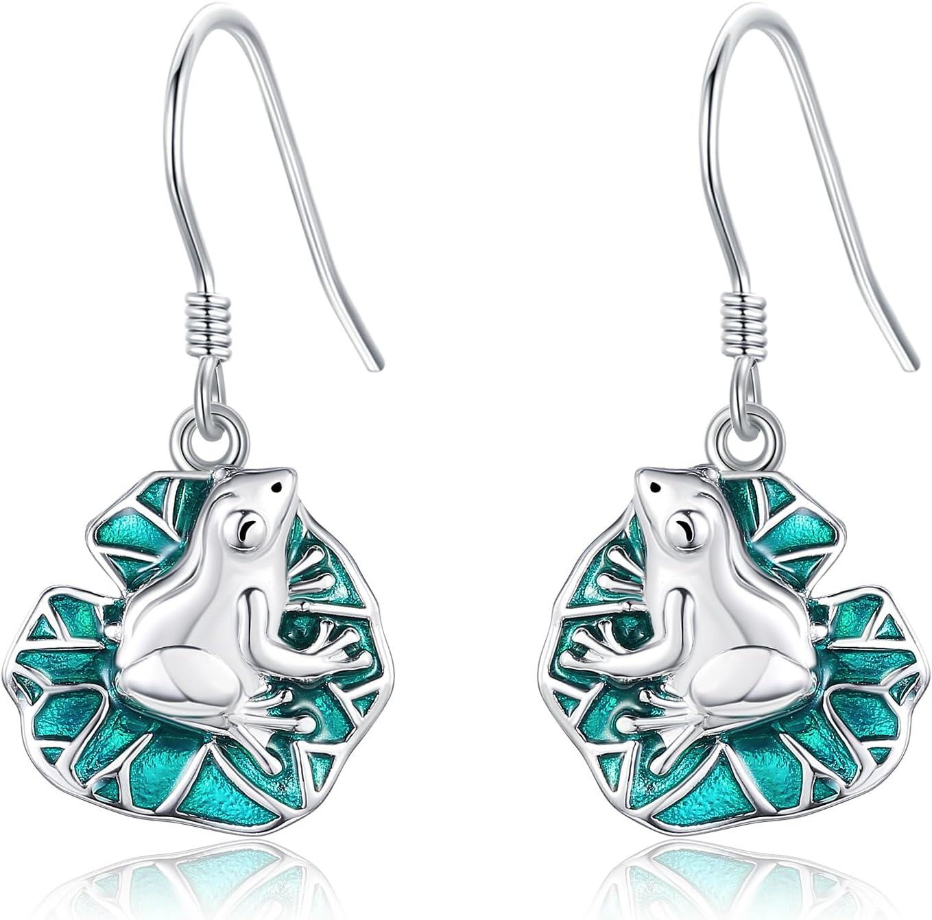 Sterling Silver Animal Earrings Horse Bee Llama Owl Jellyfish Parrot Bunny Duck Penguin Flamingo Paw Print Panda Dolphin Hummingbird for Mom-Frog-Frog