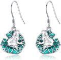 wholesale 925 Sterling Silver Frog Dangle Earrings with Green Enamel Leaves  for Women Girls Mother's Day Present 4cm Long-0-0