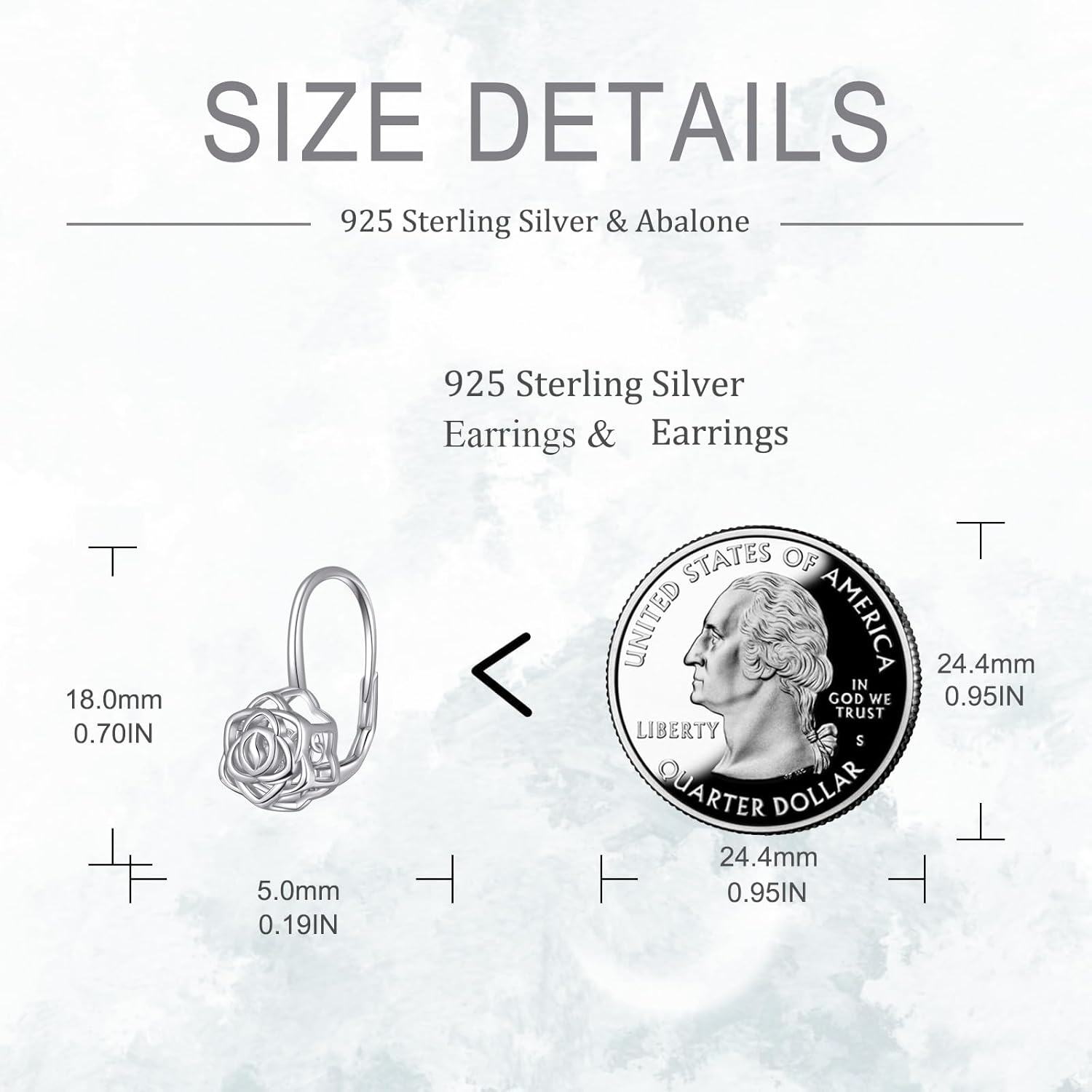 wholesale 925 Sterling Silver Rose Flower Leverback Drop Dangle Hook Studs Earring Gift Set for Women Girls Friendship Birthday Anniversary Christmas Present Ideas 3 Pairs Pack-0-4