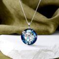 wholesale 925 Sterling Silver Monkey Crystal Pendant Necklace Blue Green Gemstone Jewelry for Women Girls Gift Boxed-0-1