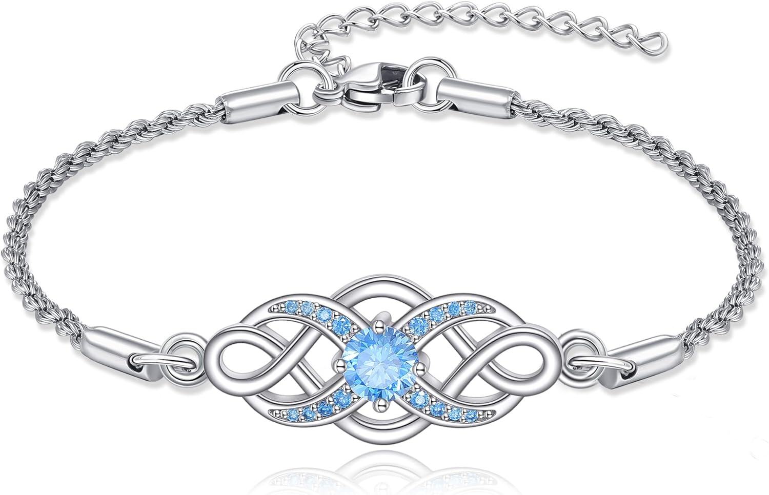 Sterling Silver Irish Birthstone Celtic Knot Infinity Bracelet-12-Dec-Turquoise