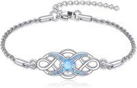 wholesale 925 Sterling Silver Irish Birthstone Celtic Knot Infinity Bracelet-12-Dec-Turquoise