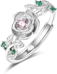 wholesale Sterling Silver Rose Gold Adjustable Rose Ring for Women-Silver-10-Oct
