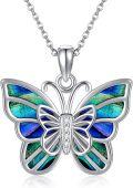 wholesale 925 Sterling Silver Blue Green Abalone Shell Butterfly Pendant Necklace for Women-0-0