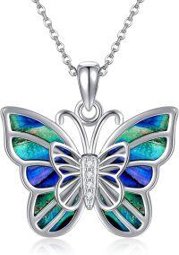 wholesale 925 Sterling Silver Blue Green Abalone Shell Butterfly Pendant Necklace for Women-Abalone Shell