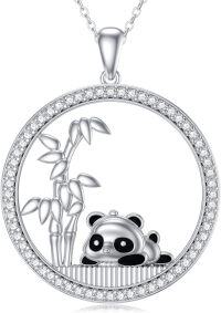 wholesale 925 Sterling Silver 925 Panda Bamboo CZ Pendant Necklace for Women Girls -Panda 3-Panda-2