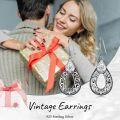 wholesale 925 Sterling Silver & 5A CZ Vintage Filigree Teardrop Birthstone Earrings – 7.5mm Pear Cut Gemstone Gift for Women-0-3