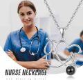 wholesale 925 Sterling Silver Stethoscope & Heartbeat Pendant Necklace Gift for Nurses with Black Engraved Charm-0-4