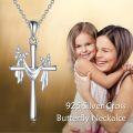 wholesale 925 Sterling Silver Cross Pendant with Butterflies and Berries - Christian s for Women-0-4