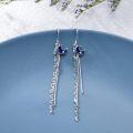 wholesale 925 Sterling Silver Blue Glitter Crescent Moon & Stars Threader Drop Dangle Earrings w/ Tassels for Girls and Women-0-3
