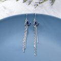 wholesale 925 Sterling Silver Blue Glitter Crescent Moon & Stars Threader Drop Dangle Earrings w/ Tassels for Girls and Women-0-3
