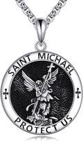 wholesale 925 Sterling Silver Round St Michael's Medal Necklace - Protect Us Charm Pendant Christian s for Men & Women -0-0