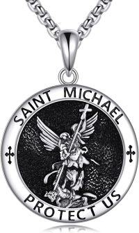 wholesale 925 Sterling Silver Round St Michael's Medal Necklace - Protect Us Charm Pendant Christian s for Men & Women -Saint Michael Necklace