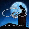 wholesale 925 Sterling Silver Black Enamel Moon Cat Teardrop Anklet for Women-0-1
