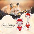 wholesale 925 Sterling Silver Red and White Cartoon Fox Stud Earrings for Women Girls Kids Cute Animal Gift Idea-0-2