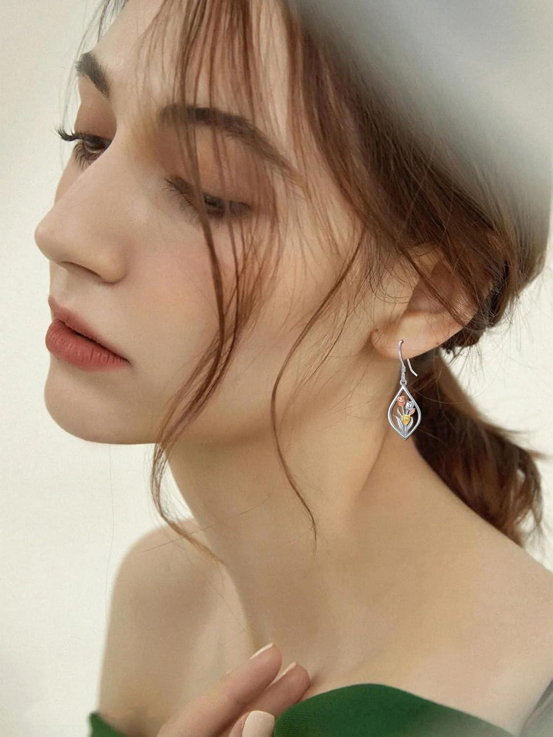 wholesale 925 Sterling Silver Tulip Drop Earrings with Gold and Rose Tone Accents-0-5