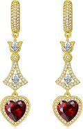 wholesale Gold-Plated 925 Sterling Silver Garnet Heart Shape Cubic Zirconia Dangle Drop Earrings for Women-0-0