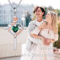 wholesale Sterling Silver Birthstones Rose Cross Heart Crucifix Pendant Necklace for Women-0-31