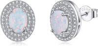 wholesale 925 Sterling Silver Opal Halo Sunburst Oval Stud Earrings for Women-White Opal