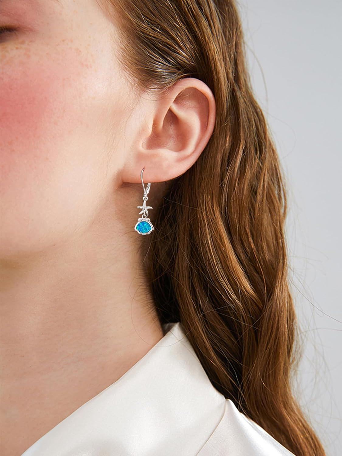 Sterling Silver Opal Starfish Turtle Earrings Ocean Jewelry for Women-0-3