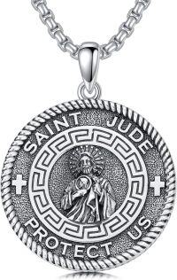 wholesale 925 Sterling Silver Saint Jude Protect Us Pendant Necklace  with Chain 36 Length-St. Jude