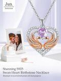 wholesale 925 Sterling Silver Rose Gold Plated Swan Birthstone Necklace for Women-0-5