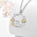 wholesale 925 Sterling Silver Yellow Crystal Fox Floral Circle Pendant Necklace for Women Girls Gifts-0-1
