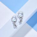 wholesale 925 Sterling Silver Moonstone Cat Hoop Earrings for Women Girls Mothers Day Gift Animal Jewelry 43mm Diameter-0-2