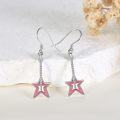 wholesale 925 Sterling Silver Pink Glitter Guitar & Star Drop Earrings for Women GirlsCowboy Western  4cm Long-0-2