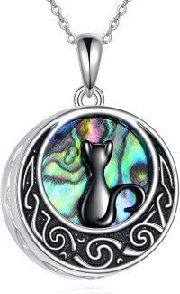 wholesale 925 Sterling Silver Abalone Shell Cat Memorial Keepsake Pendant Necklace for Pet Ashes Cremation Jewelry-Black Cat Urn