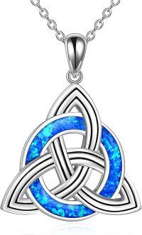 wholesale 925 Sterling Silver Blue Fire Opal Triquetra Pendant Necklace for Women Irish Celtic Knot s-Blue-Triangle Necklace